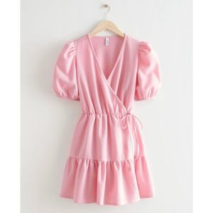 & Other Stories Mini Wrap Dress Puff Sleeve Baby Pink Size Extra Small NWT